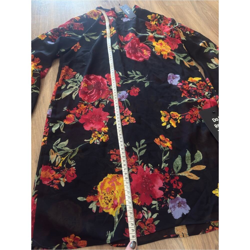 Lulus Perfected Charm Black Floral Bell Sleeve Mini Shift Dress size S - Picture 5 of 7